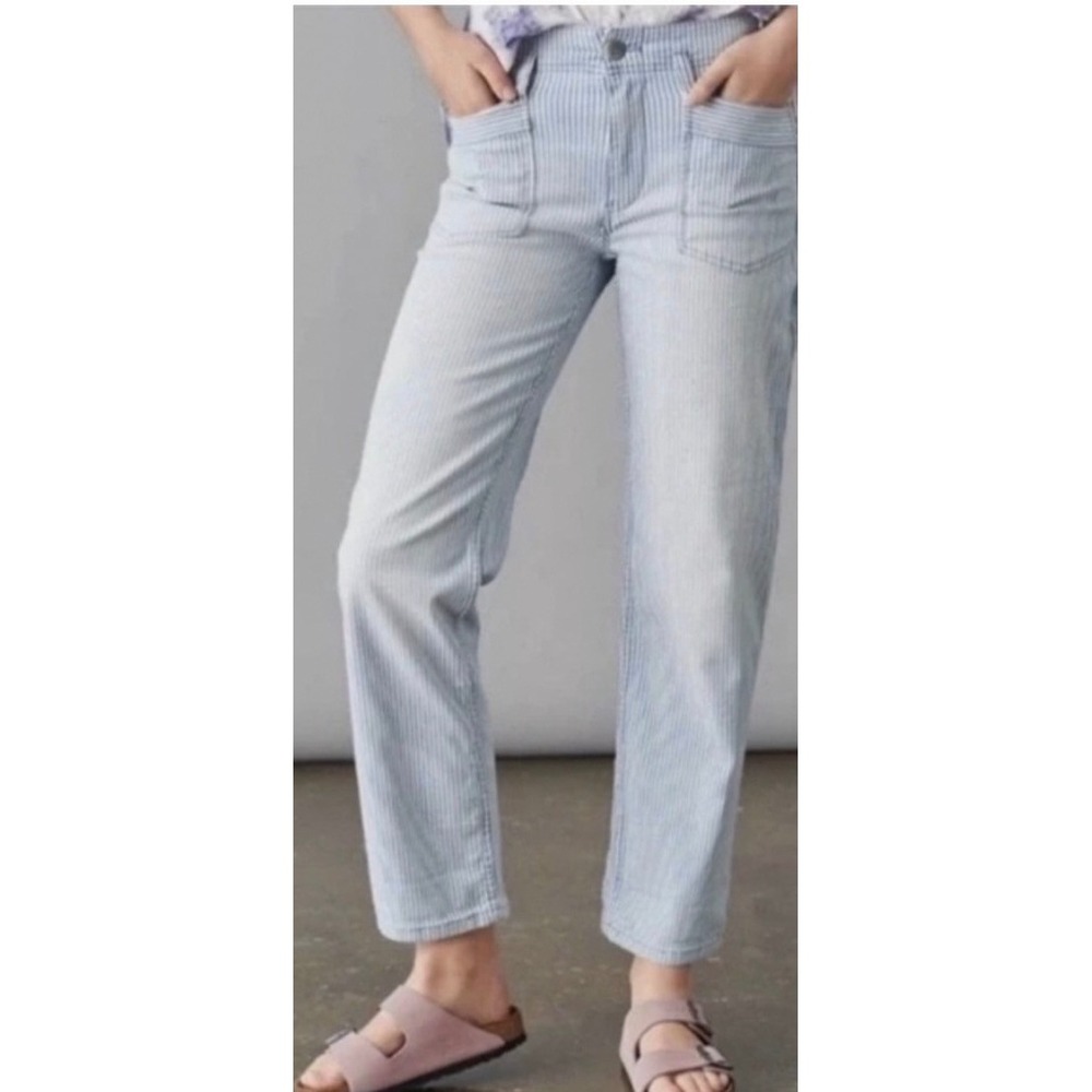 Pilcro Pants Women 27 Blue Hickory Stripe Straight Leg Carpenter Cinch Back